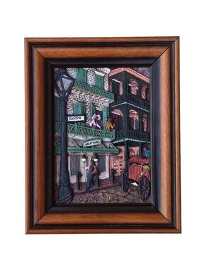 New Orleans Galatoires Woodgraph Wall Art Framed AS IS Dore Skidmore 1991 COA